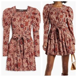 Ulla Johnson Nailah Bohemian Red Floral Cotton Blend Long Sleeve Boho Dress 8